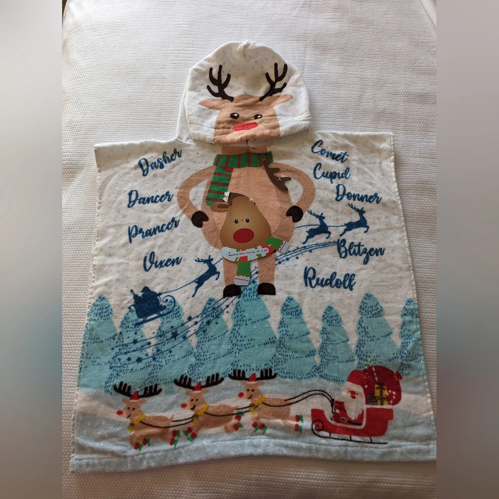 Rudolph Christmas Hooded Bath Towel Toddler Young Kids